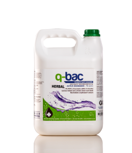 Michem Q-Bac perfumed disinfectant cleaner for toilets, restrooms and washable surfaces in a 5L container